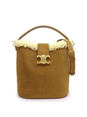 Celine Handbag Triomphe Bucket Louis Tobacco Suede Leather